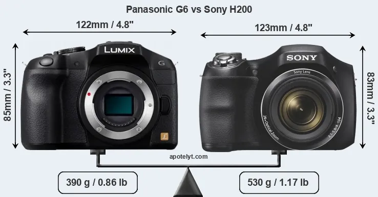 Size Panasonic G6 vs Sony H200
