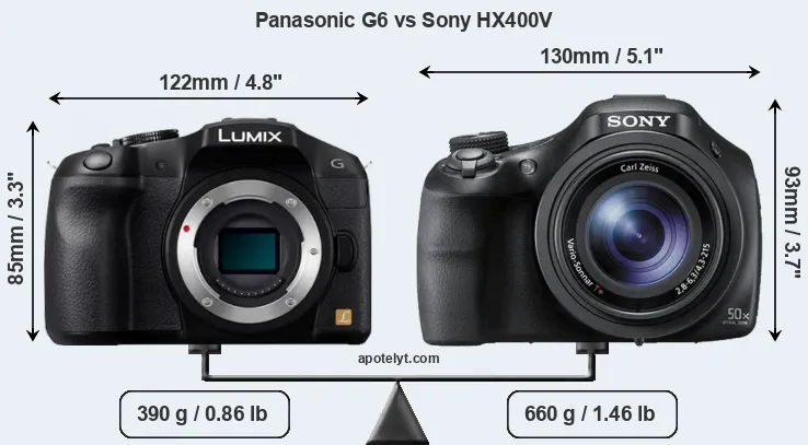 Size Panasonic G6 vs Sony HX400V