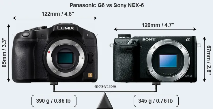 Size Panasonic G6 vs Sony NEX-6