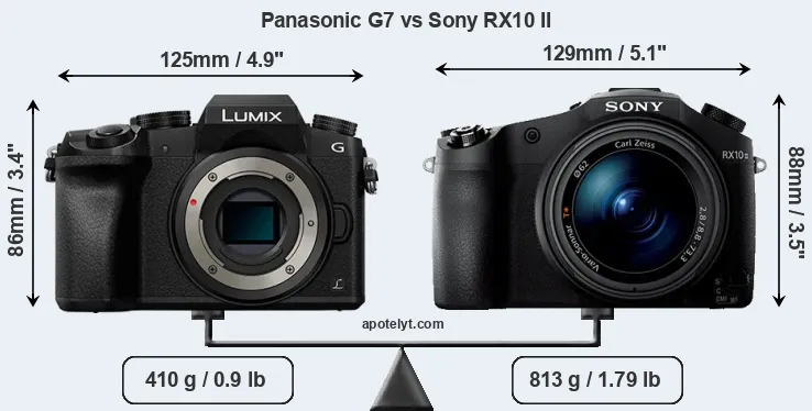 Size Panasonic G7 vs Sony RX10 II
