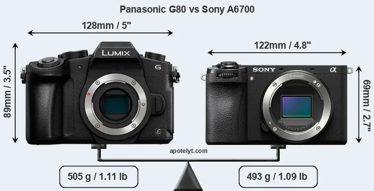 Size Panasonic G80 vs Sony A6700
