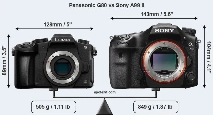 Size Panasonic G80 vs Sony A99 II
