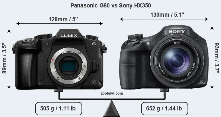 Size Panasonic G80 vs Sony HX350