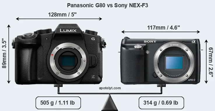 Size Panasonic G80 vs Sony NEX-F3