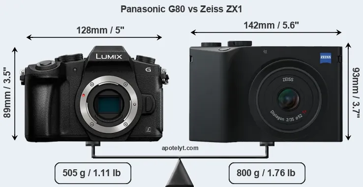 Size Panasonic G80 vs Zeiss ZX1