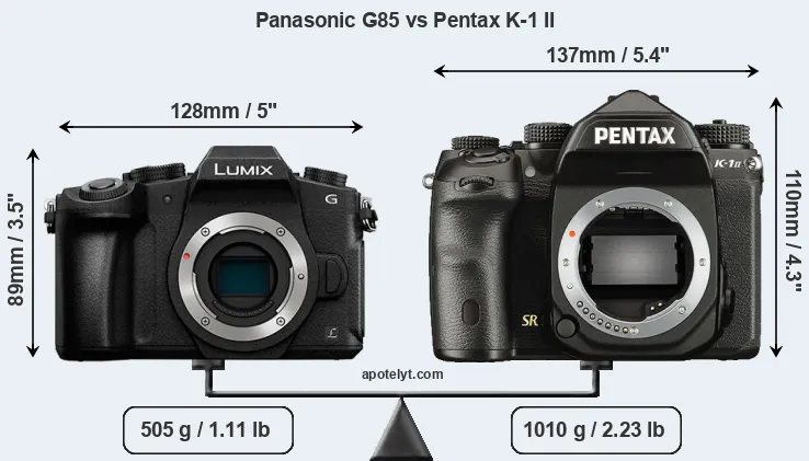 Size Panasonic G85 vs Pentax K-1 II