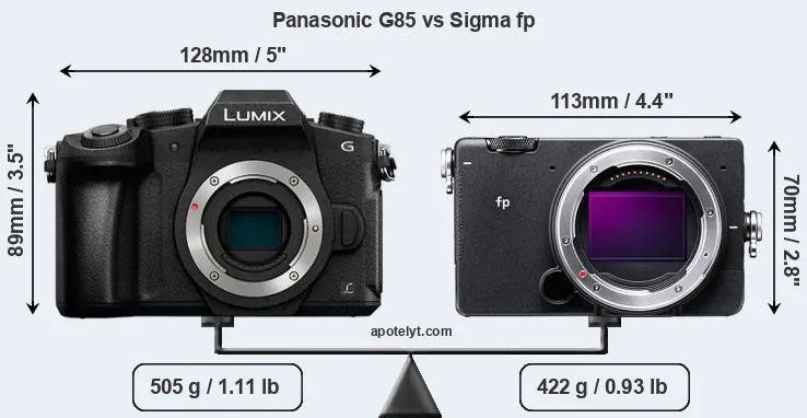 Size Panasonic G85 vs Sigma fp