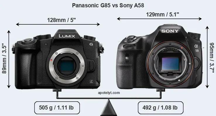 Size Panasonic G85 vs Sony A58