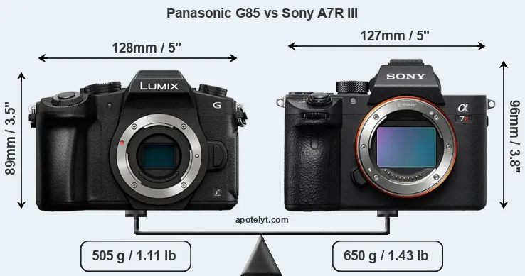 Size Panasonic G85 vs Sony A7R III
