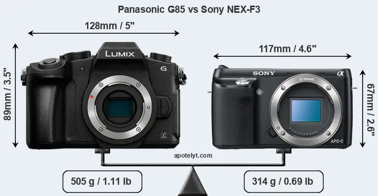Size Panasonic G85 vs Sony NEX-F3