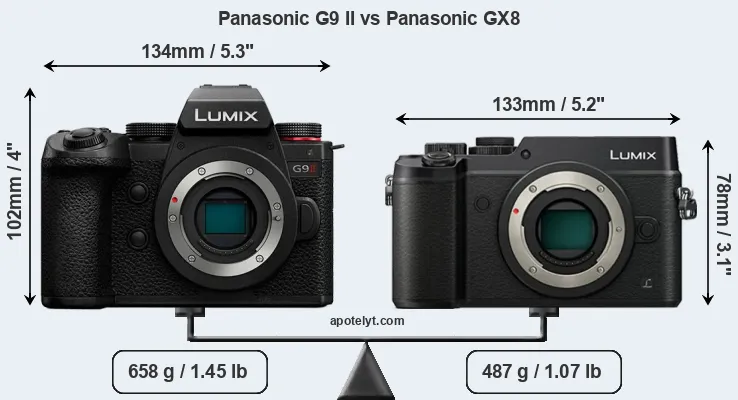 Size Panasonic G9 II vs Panasonic GX8