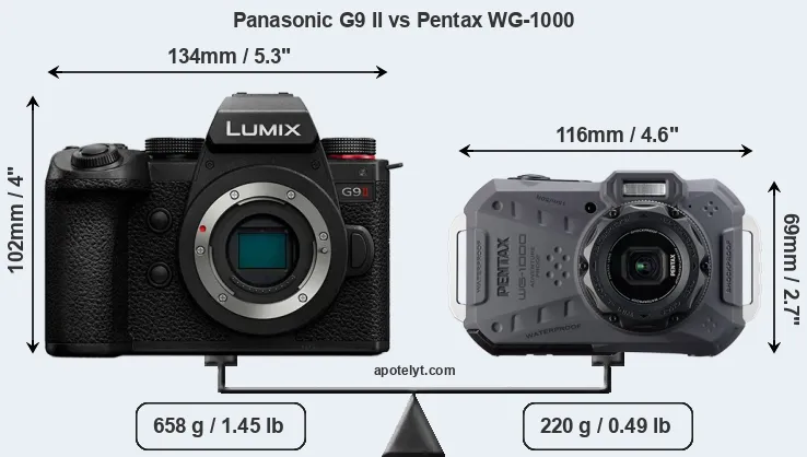 Size Panasonic G9 II vs Pentax WG-1000