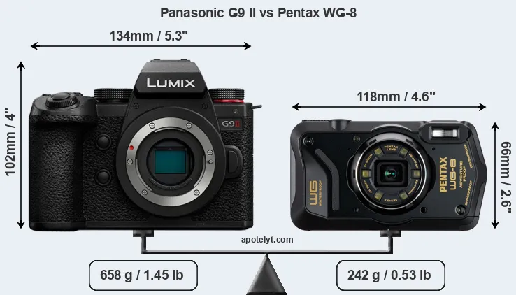 Size Panasonic G9 II vs Pentax WG-8