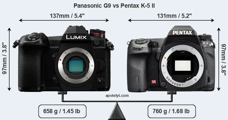 Size Panasonic G9 vs Pentax K-5 II