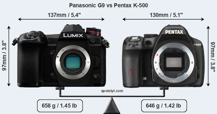 Size Panasonic G9 vs Pentax K-500