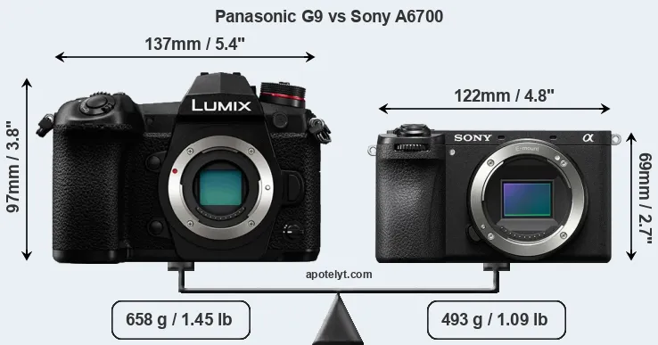 Size Panasonic G9 vs Sony A6700