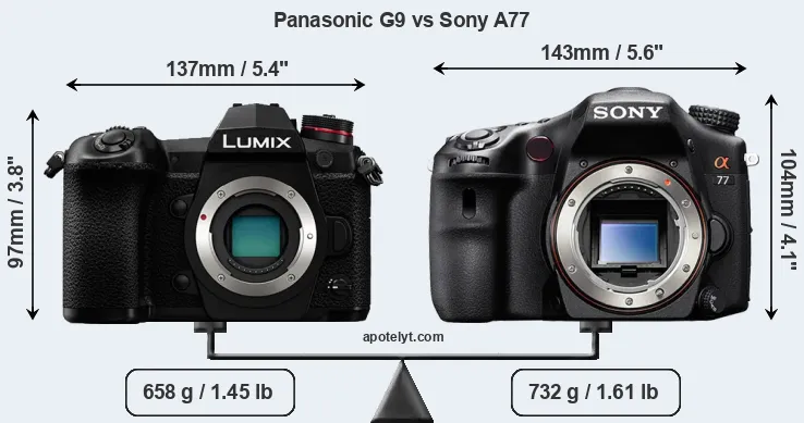 Size Panasonic G9 vs Sony A77