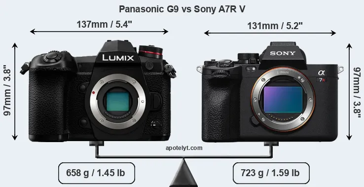 Size Panasonic G9 vs Sony A7R V