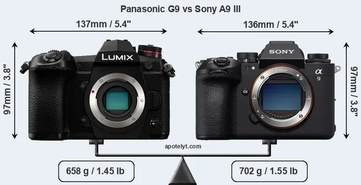Size Panasonic G9 vs Sony A9 III