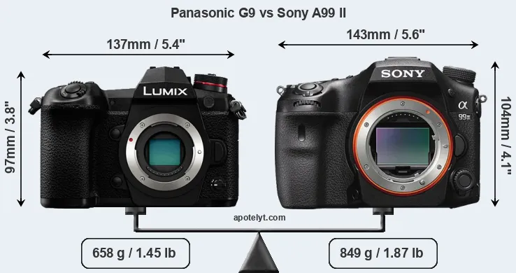 Size Panasonic G9 vs Sony A99 II
