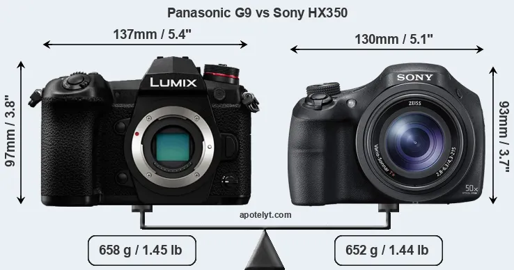 Size Panasonic G9 vs Sony HX350