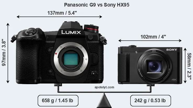 Size Panasonic G9 vs Sony HX95
