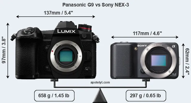 Size Panasonic G9 vs Sony NEX-3
