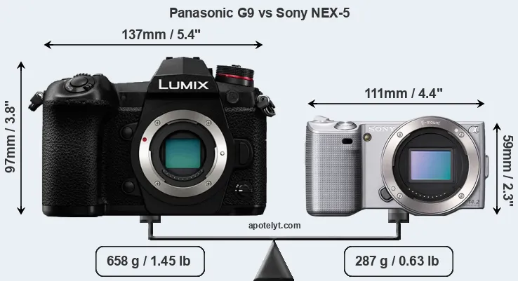 Size Panasonic G9 vs Sony NEX-5