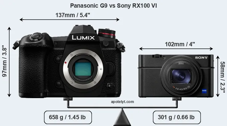 Size Panasonic G9 vs Sony RX100 VI
