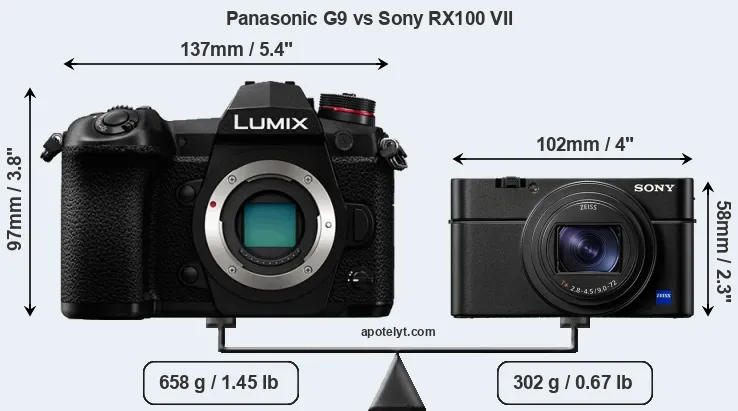 Size Panasonic G9 vs Sony RX100 VII