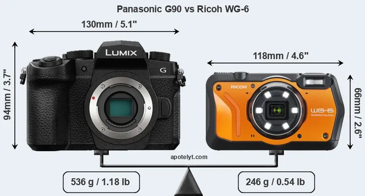 Size Panasonic G90 vs Ricoh WG-6