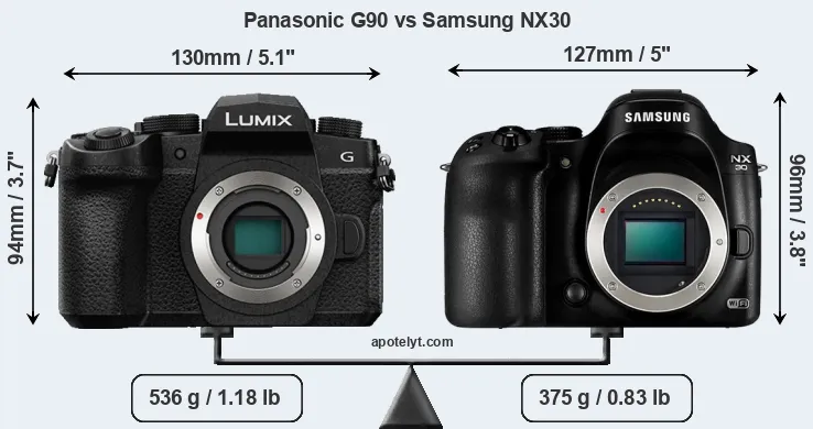 Size Panasonic G90 vs Samsung NX30