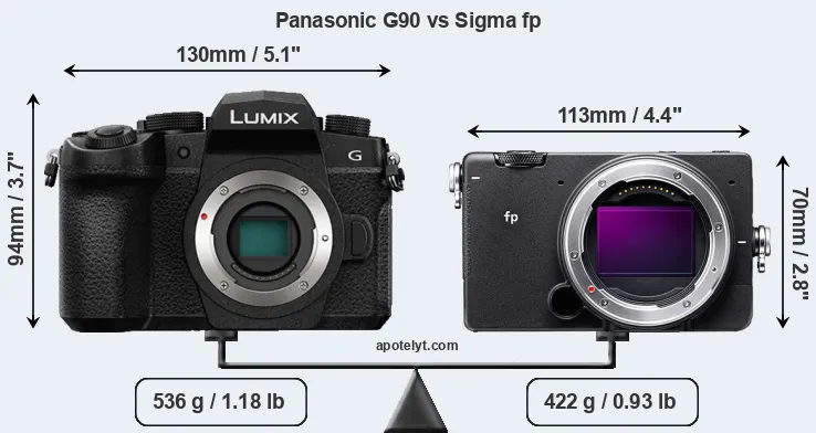 Size Panasonic G90 vs Sigma fp