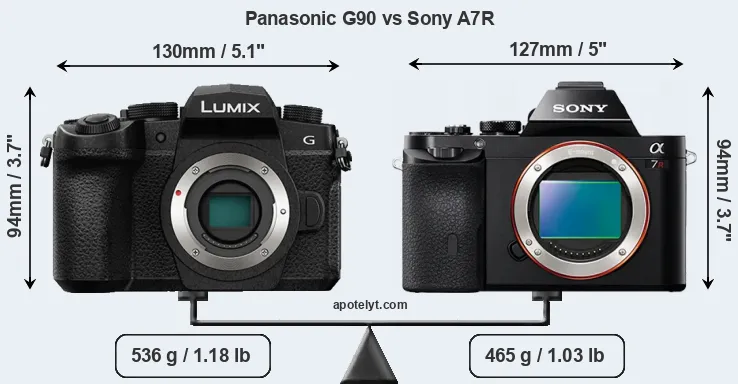 Size Panasonic G90 vs Sony A7R