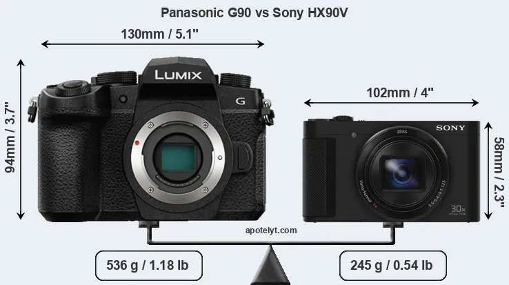 Size Panasonic G90 vs Sony HX90V