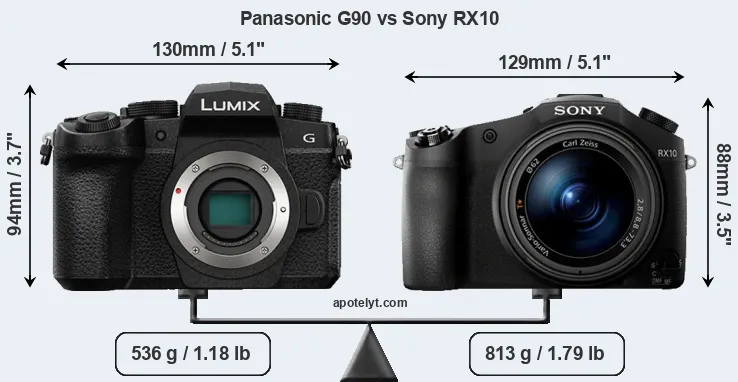 Size Panasonic G90 vs Sony RX10