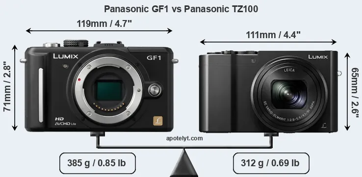 Size Panasonic GF1 vs Panasonic TZ100