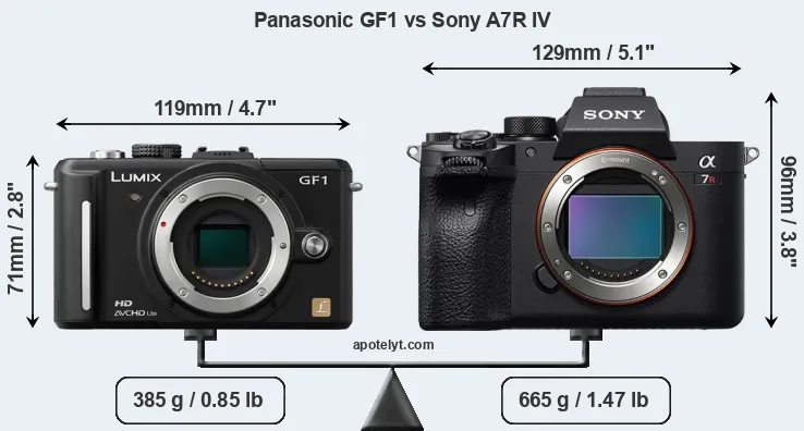 Size Panasonic GF1 vs Sony A7R IV