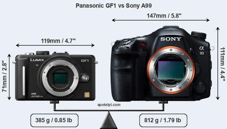 Size Panasonic GF1 vs Sony A99
