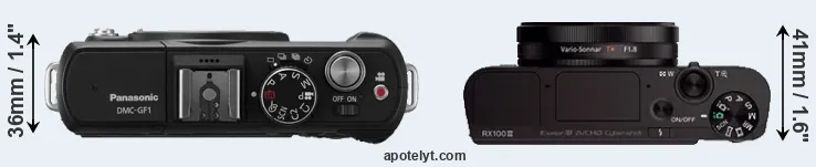 Compare GF1 versus RX100 III top