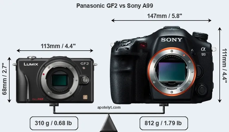 Size Panasonic GF2 vs Sony A99
