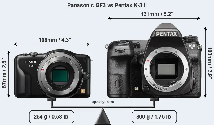 Size Panasonic GF3 vs Pentax K-3 II