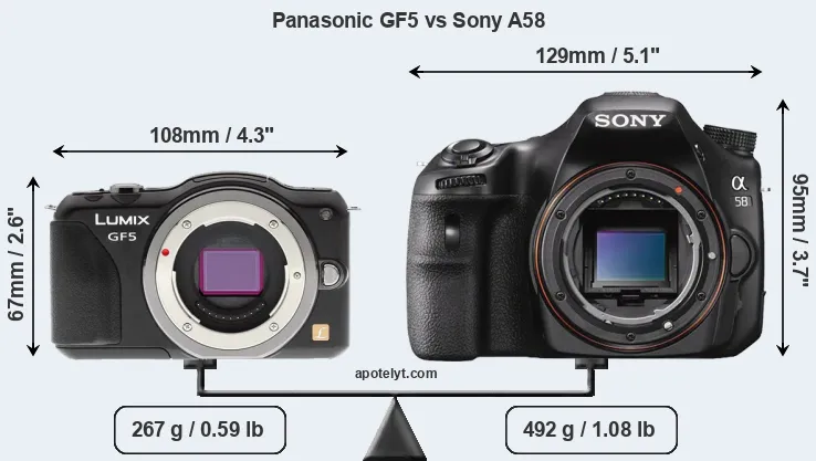 Size Panasonic GF5 vs Sony A58
