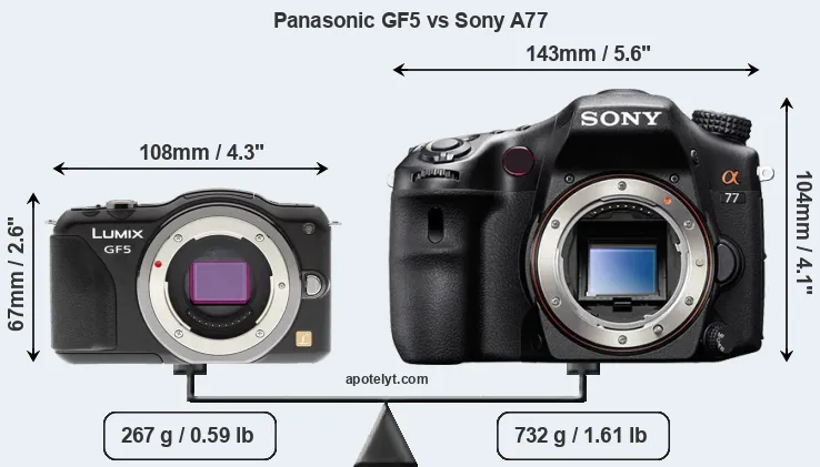 Size Panasonic GF5 vs Sony A77