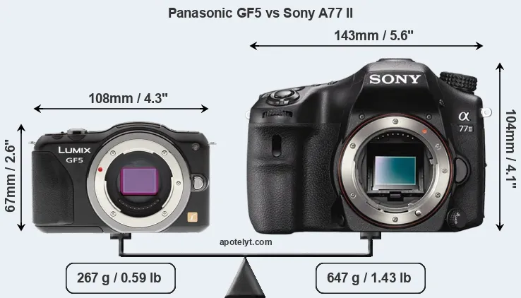 Size Panasonic GF5 vs Sony A77 II
