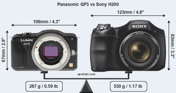 Size Panasonic GF5 vs Sony H200