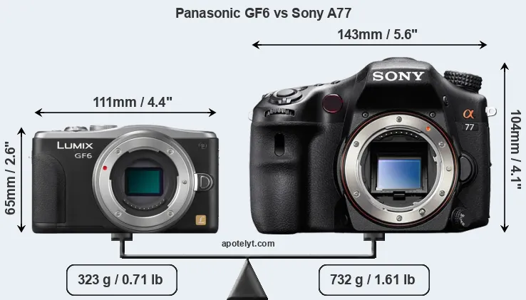 Size Panasonic GF6 vs Sony A77