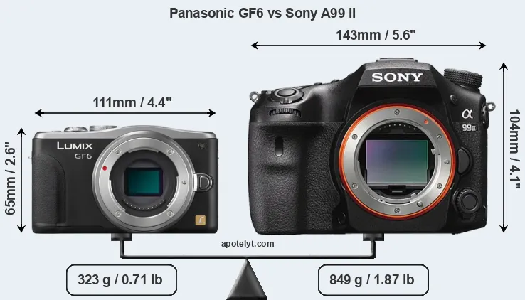 Size Panasonic GF6 vs Sony A99 II