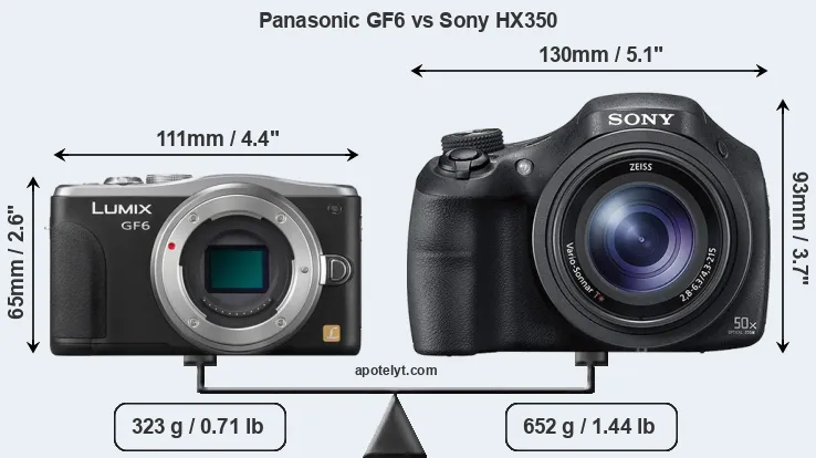 Size Panasonic GF6 vs Sony HX350