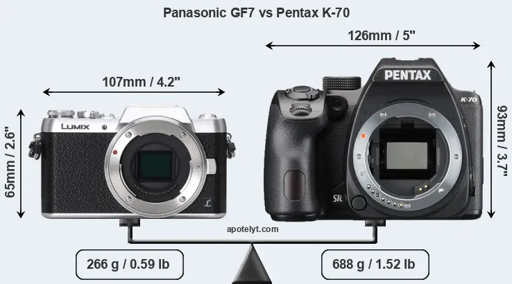 Size Panasonic GF7 vs Pentax K-70